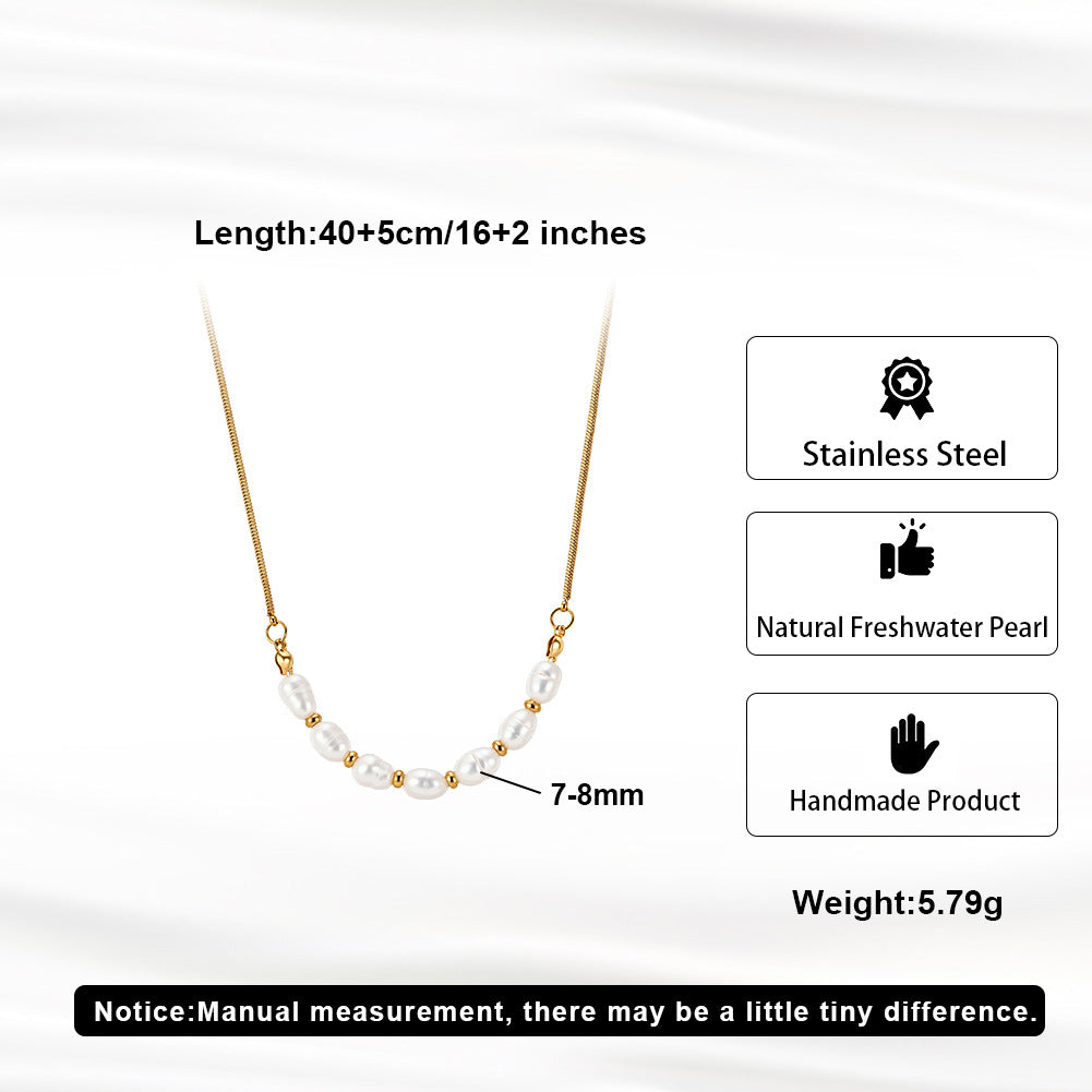 Golden Pearl Harmony Necklace-Natural Freshwater Pearl Stainless Steel Collarbone Chain