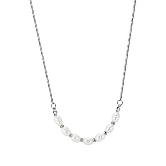 Golden Pearl Harmony Necklace-Natural Freshwater Pearl Stainless Steel Collarbone Chain