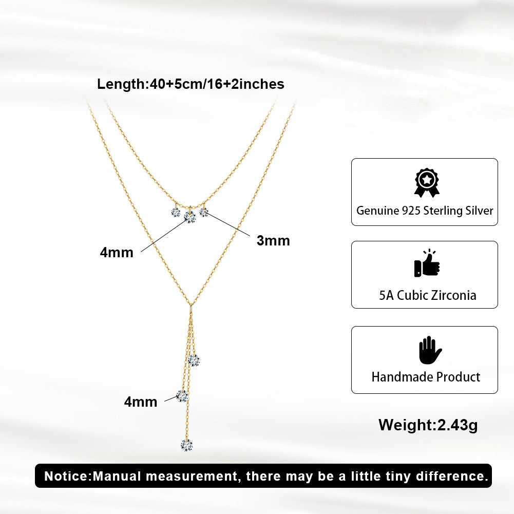 Starlight Cascade Y Necklace-S925 Sterling Silver Double-Layer Tassel Necklace