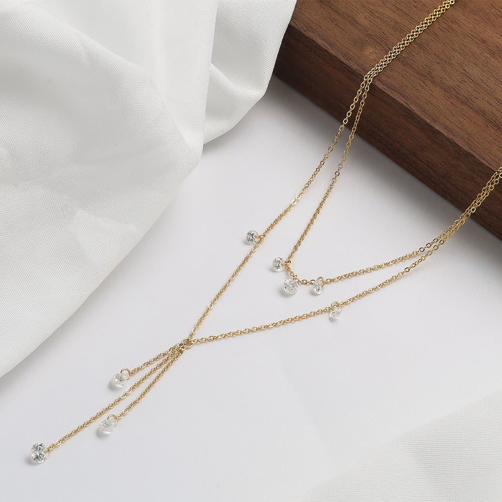 Starlight Cascade Y Necklace-S925 Sterling Silver Double-Layer Tassel Necklace