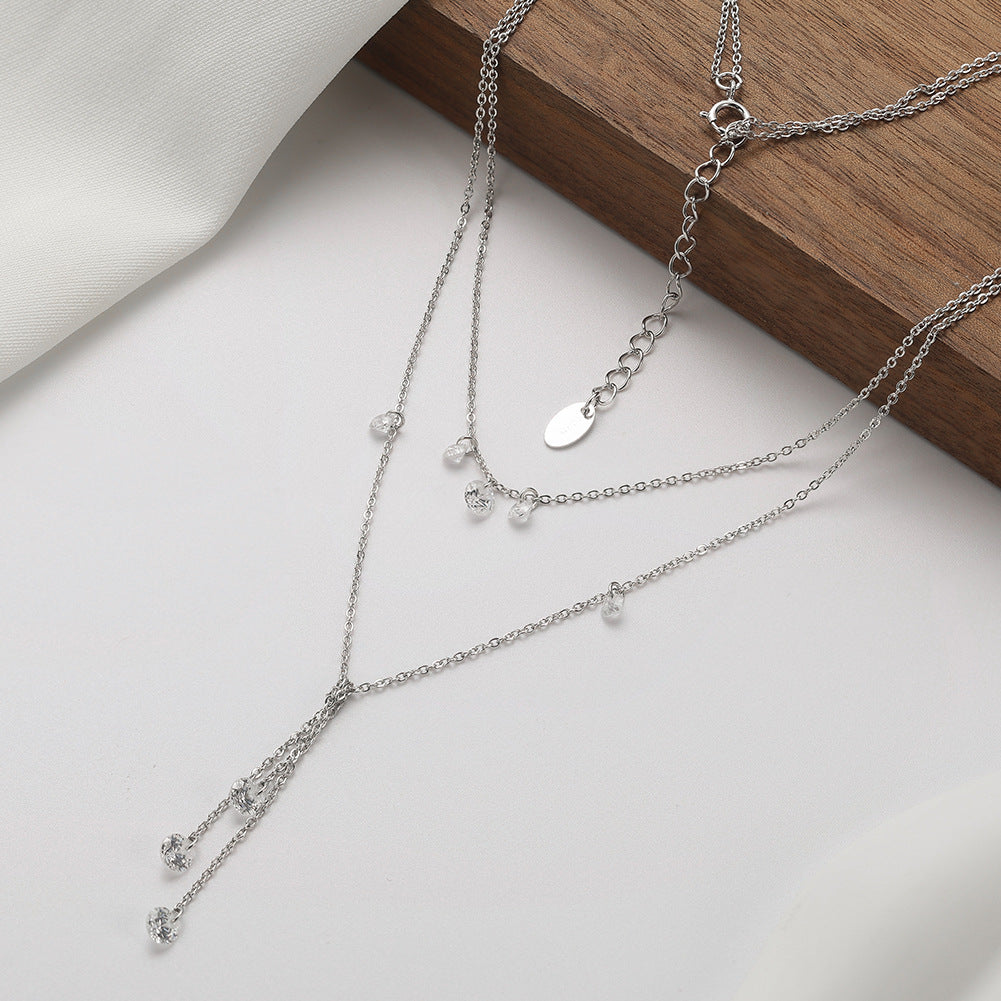 Starlight Cascade Y Necklace-S925 Sterling Silver Double-Layer Tassel Necklace