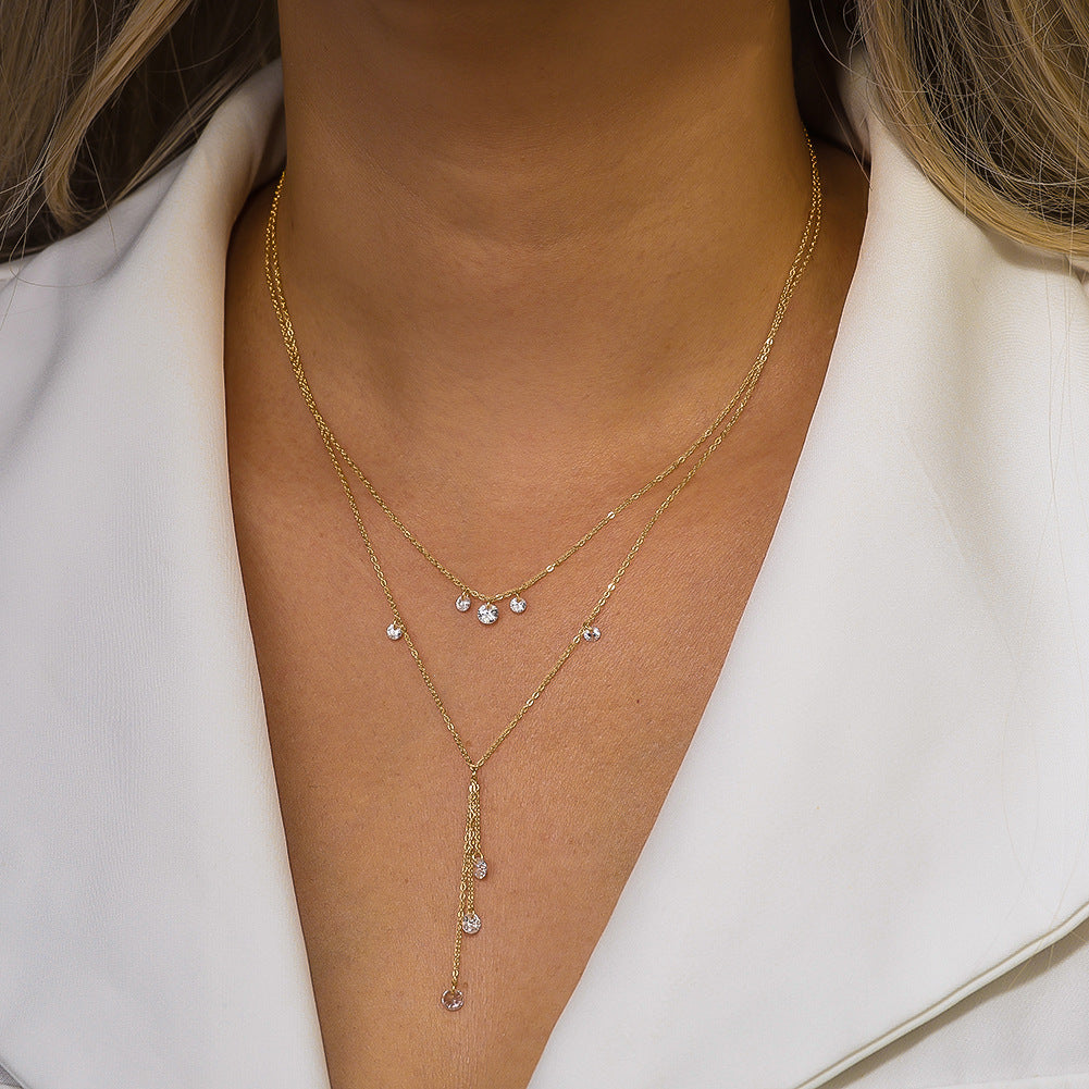 Starlight Cascade Y Necklace-S925 Sterling Silver Double-Layer Tassel Necklace