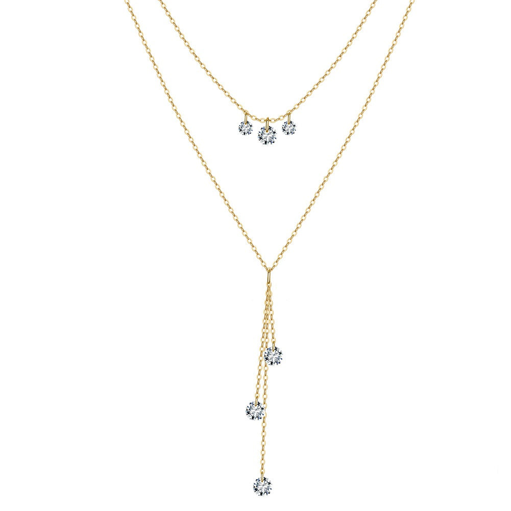 Starlight Cascade Y Necklace-S925 Sterling Silver Double-Layer Tassel Necklace
