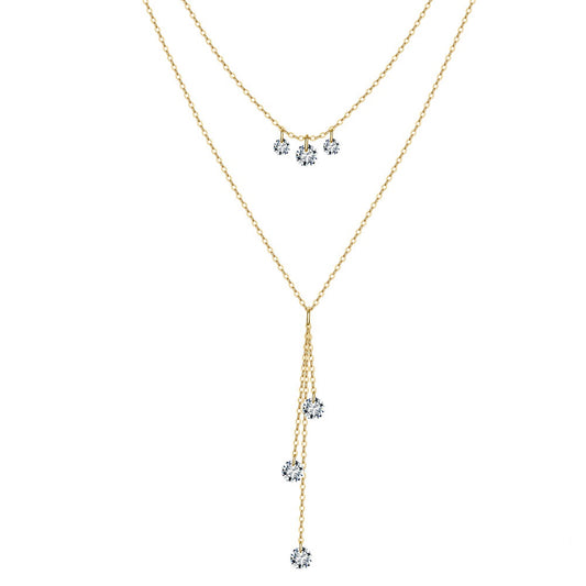 Starlight Cascade Y Necklace-S925 Sterling Silver Double-Layer Tassel Necklace