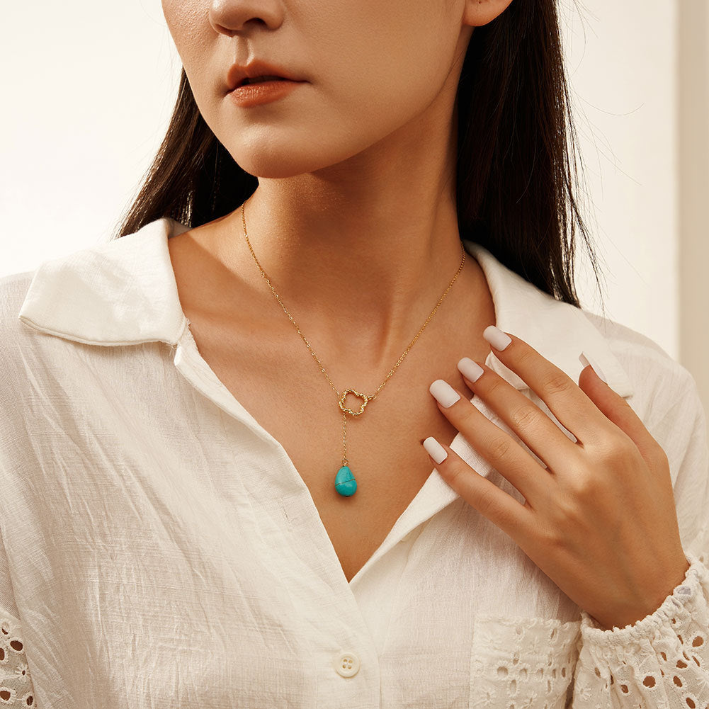Lucky Clover Turquoise Necklace-S925 Sterling Silver Vintage Pendant