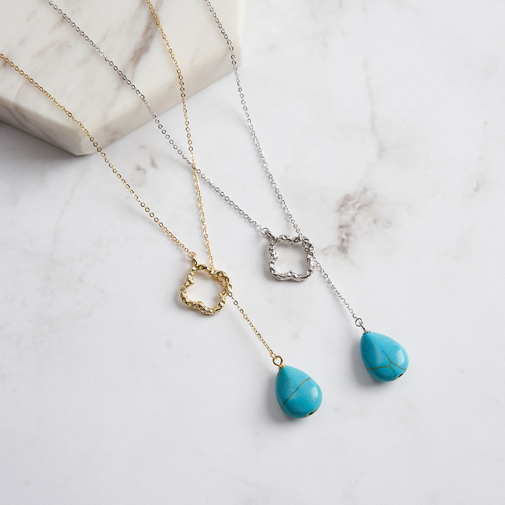 Lucky Clover Turquoise Necklace-S925 Sterling Silver Vintage Pendant