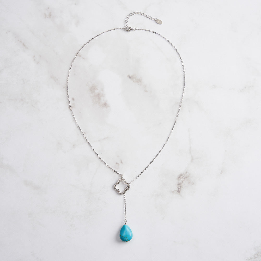 Lucky Clover Turquoise Necklace-S925 Sterling Silver Vintage Pendant