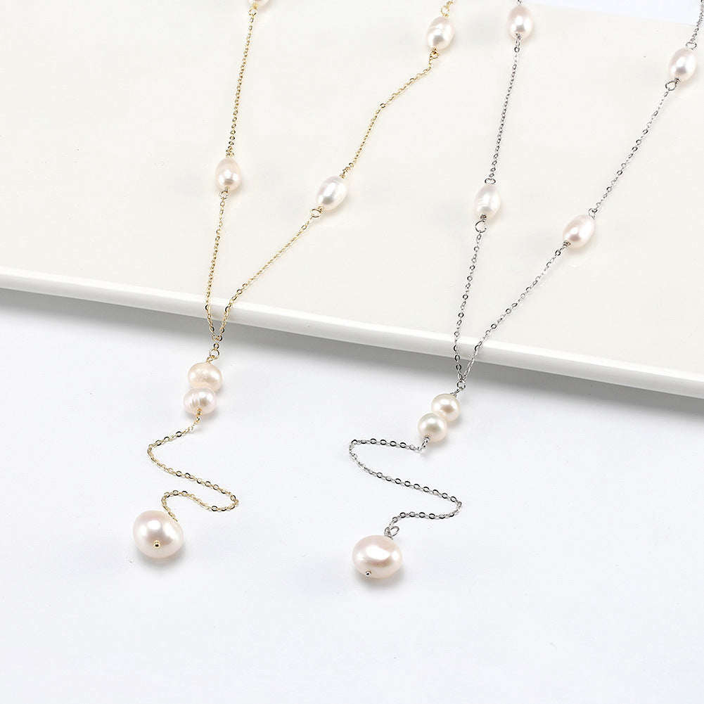 Celestia Baroque Pearl Y Necklace-S925 Sterling Silver