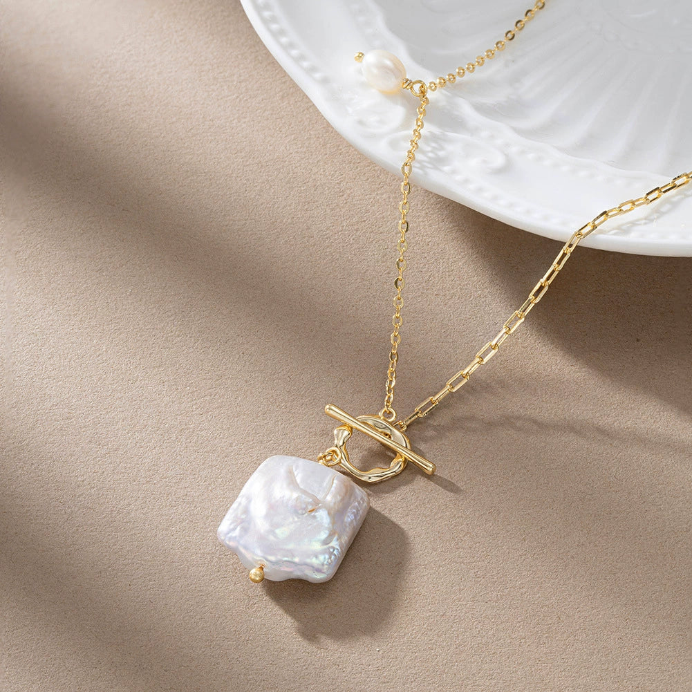 Isadora Baroque Pearl Toggle Necklace-Gold Vermeil S925 Sterling Silver