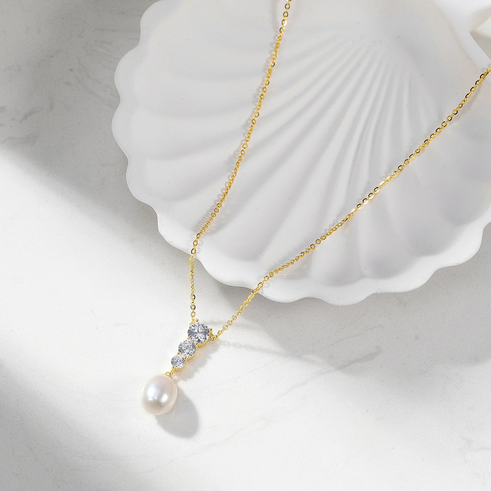 Aurelia Pearl Dewdrop Necklace-S925 Sterling Silver