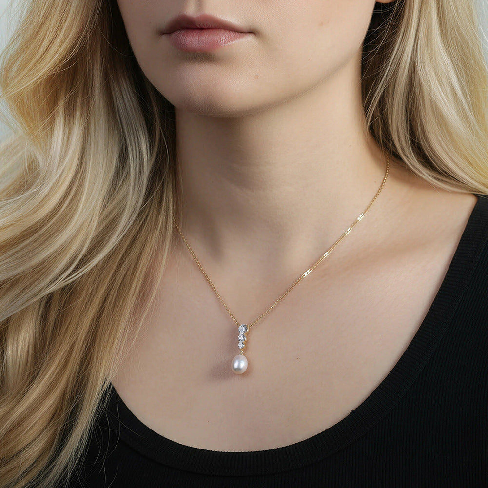 Aurelia Pearl Dewdrop Necklace-S925 Sterling Silver