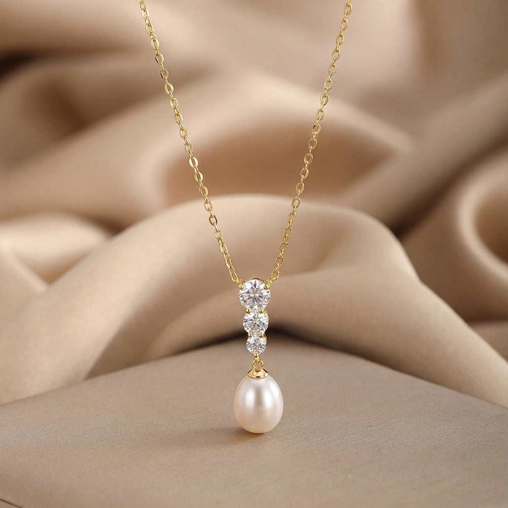 Aurelia Pearl Dewdrop Necklace-S925 Sterling Silver