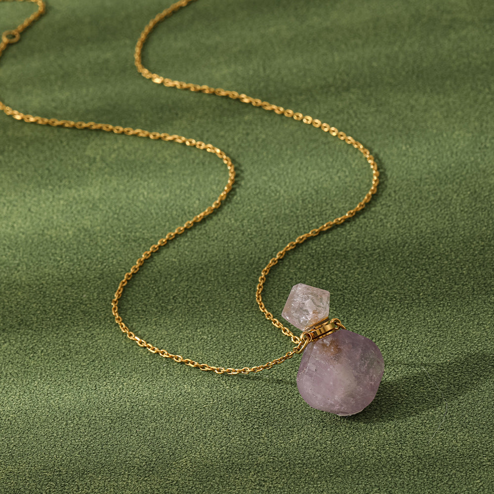 Adiffu Romantic Natural Stone Perfume Bottle Wishing Bottle Pendant Necklace