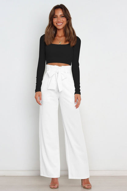 Adiffu Elegant Wide-Leg Work Trousers with Belt