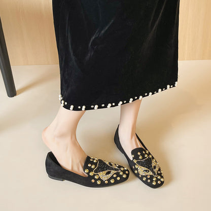 Adiffu Chic Studded Flat Loafers with Soft Comfort Sole