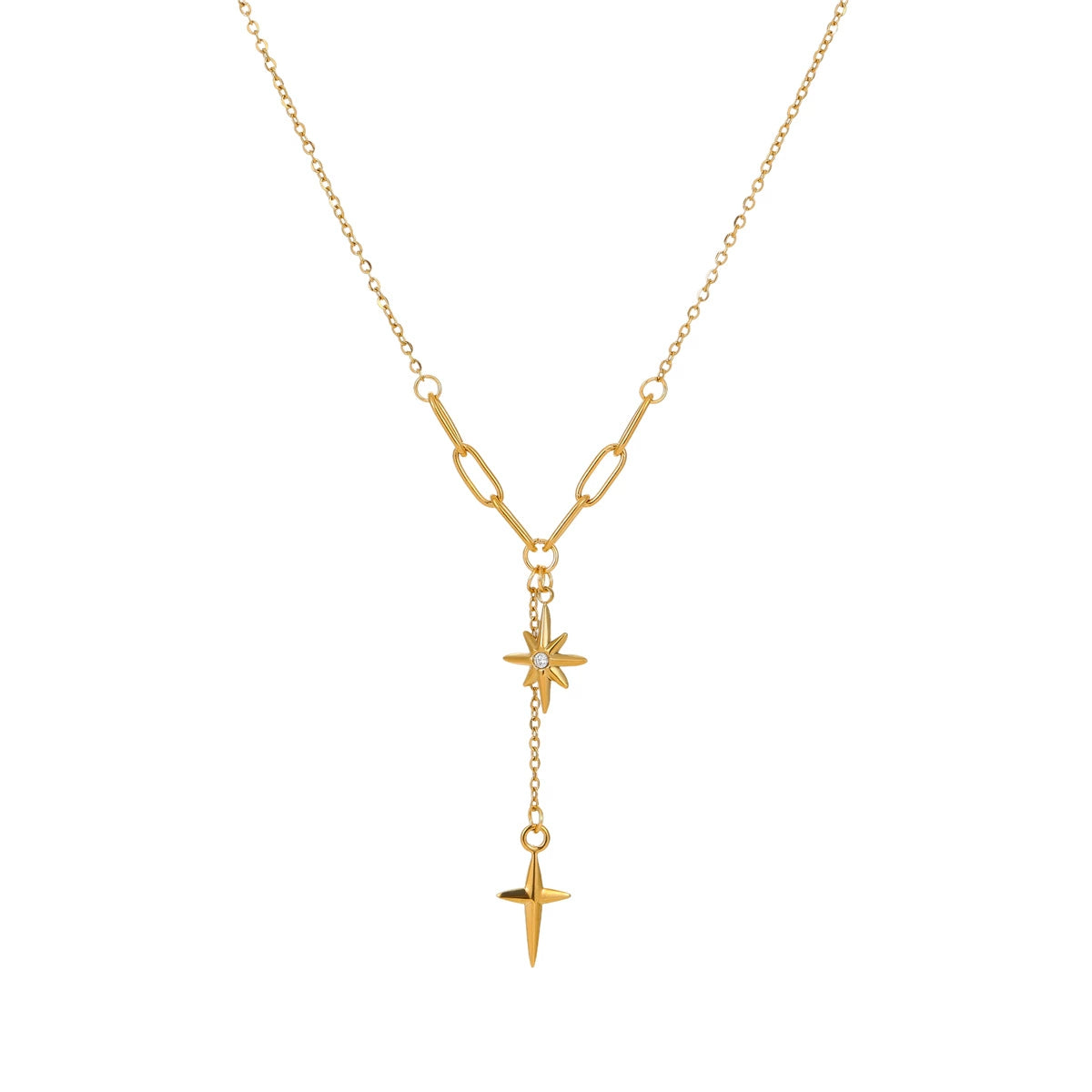 Adiffu Minimalist Diamond-studded Octagonal Star Fringed Cross Pendant Necklace