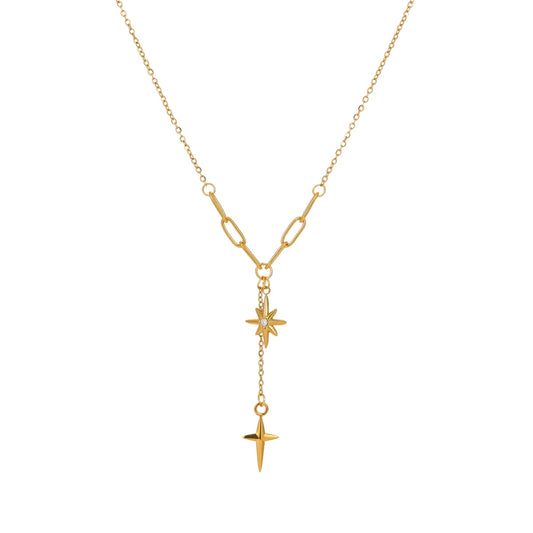 Adiffu Minimalist Diamond-studded Octagonal Star Fringed Cross Pendant Necklace