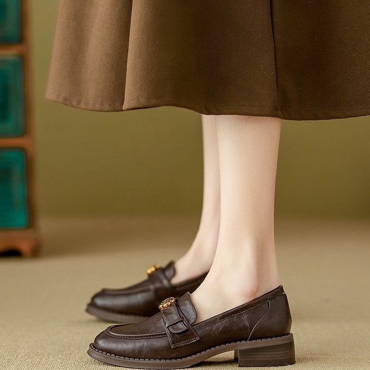 Adiffu Vintage Handmade Soft-Sole Chunky-Heel Loafers