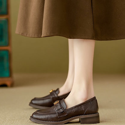 Adiffu Vintage Handmade Soft-Sole Chunky-Heel Loafers