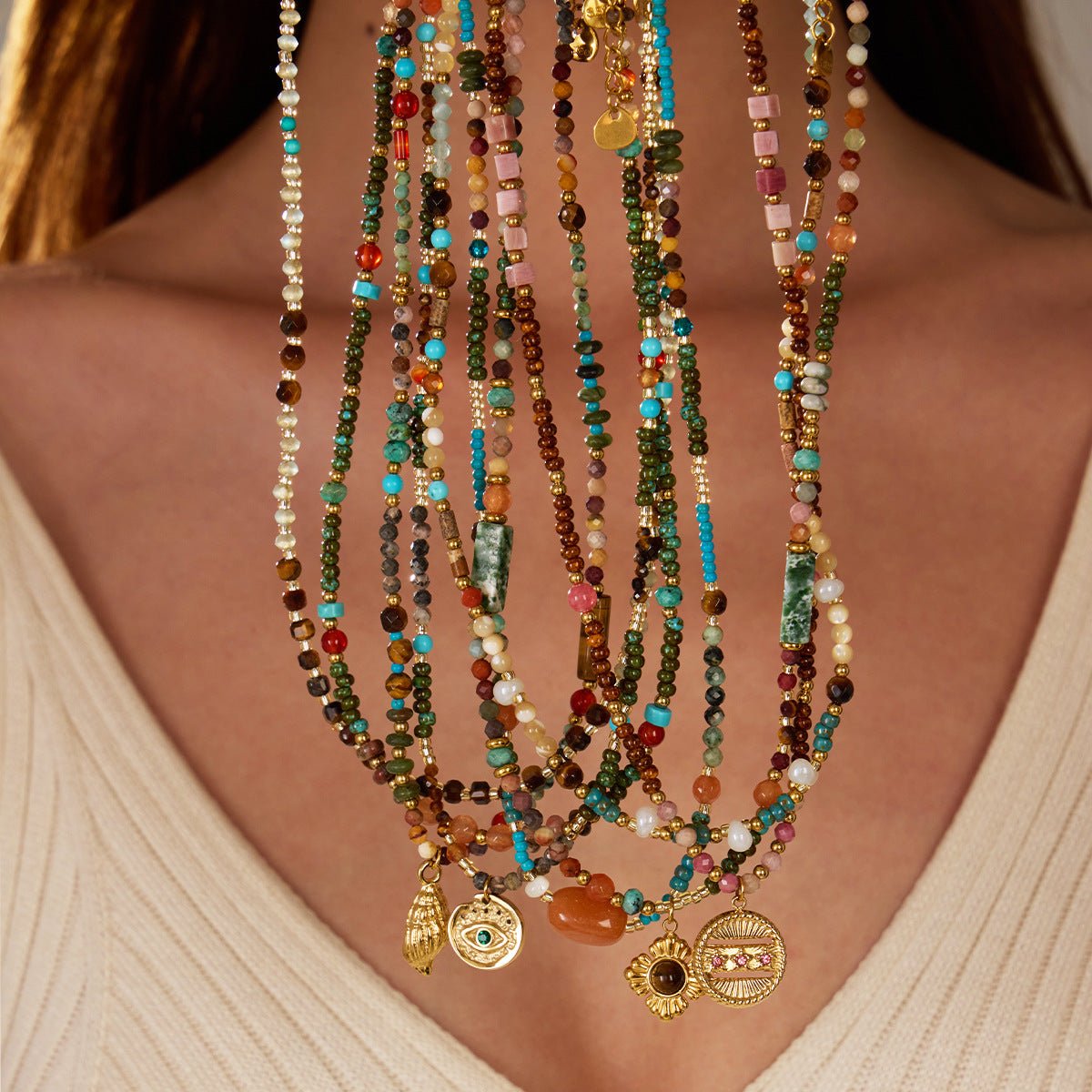 Adiffu Retro Natural Stone Necklace