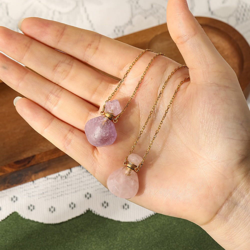 Adiffu Romantic Natural Stone Perfume Bottle Wishing Bottle Pendant Necklace