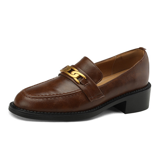 Adiffu Women’s French Retro Brown Loafers, Comfortable Slip-On Low-Heel Dress Shoes