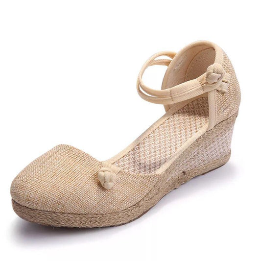 Adiffu Women's Summer Casual Linen Wedge Sandal