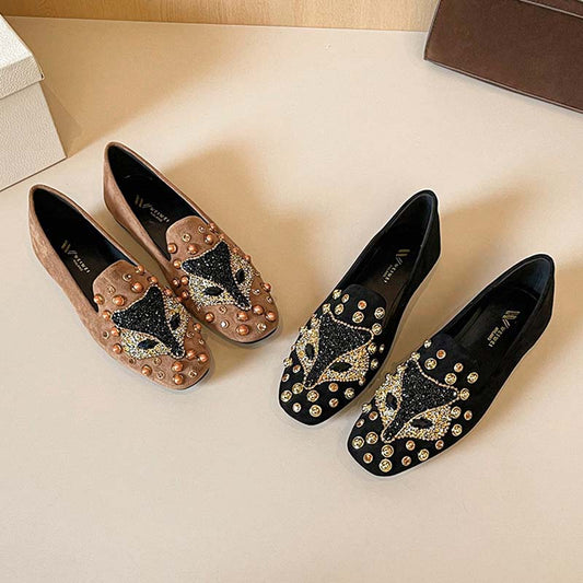 Adiffu Chic Studded Flat Loafers with Soft Comfort Sole
