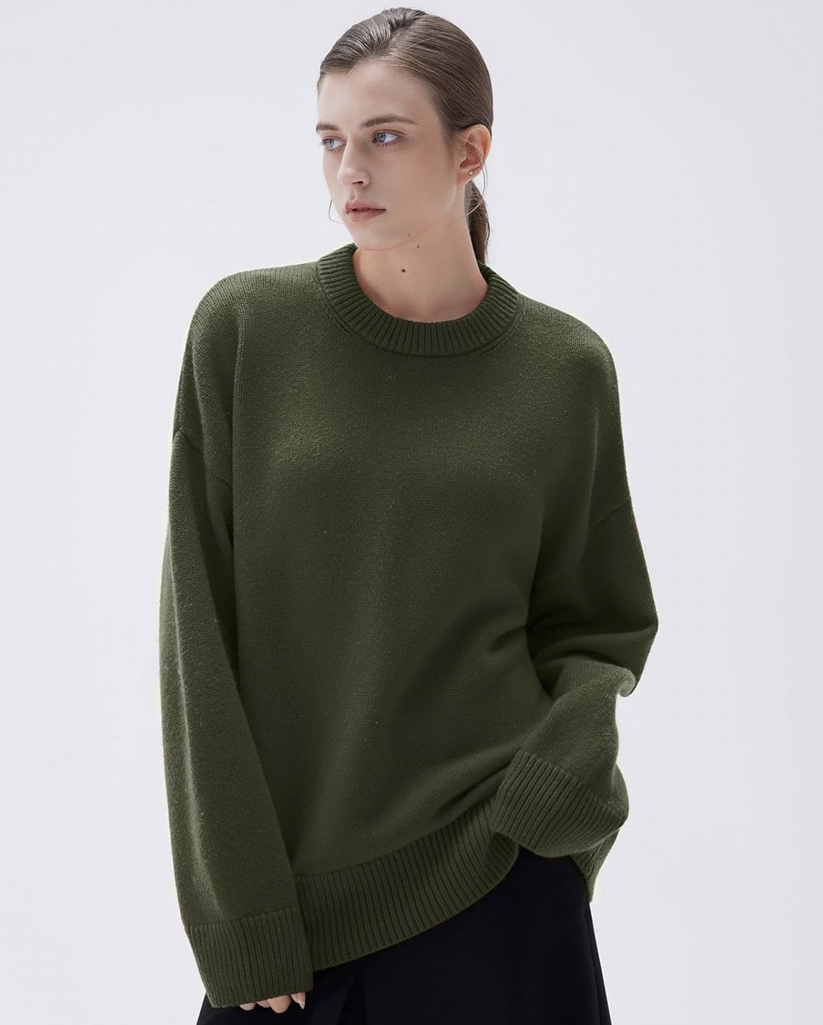 Adiffu Commuter-friendly Casual Solid-color Crew-neck Knitted Sweater