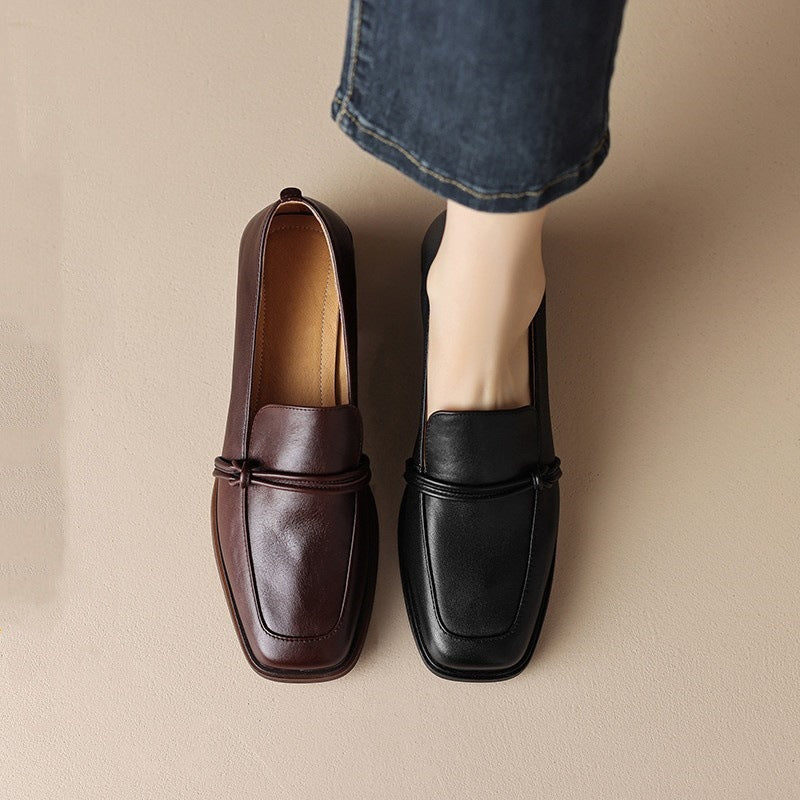 Adiffu Retro Square-Toe Loafers for Women, Vintage Casual Office Work Shoes for Everyday Wear