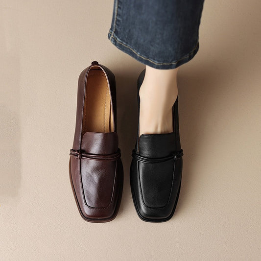 Adiffu Retro Square-Toe Loafers for Women, Vintage Casual Office Work Shoes for Everyday Wear