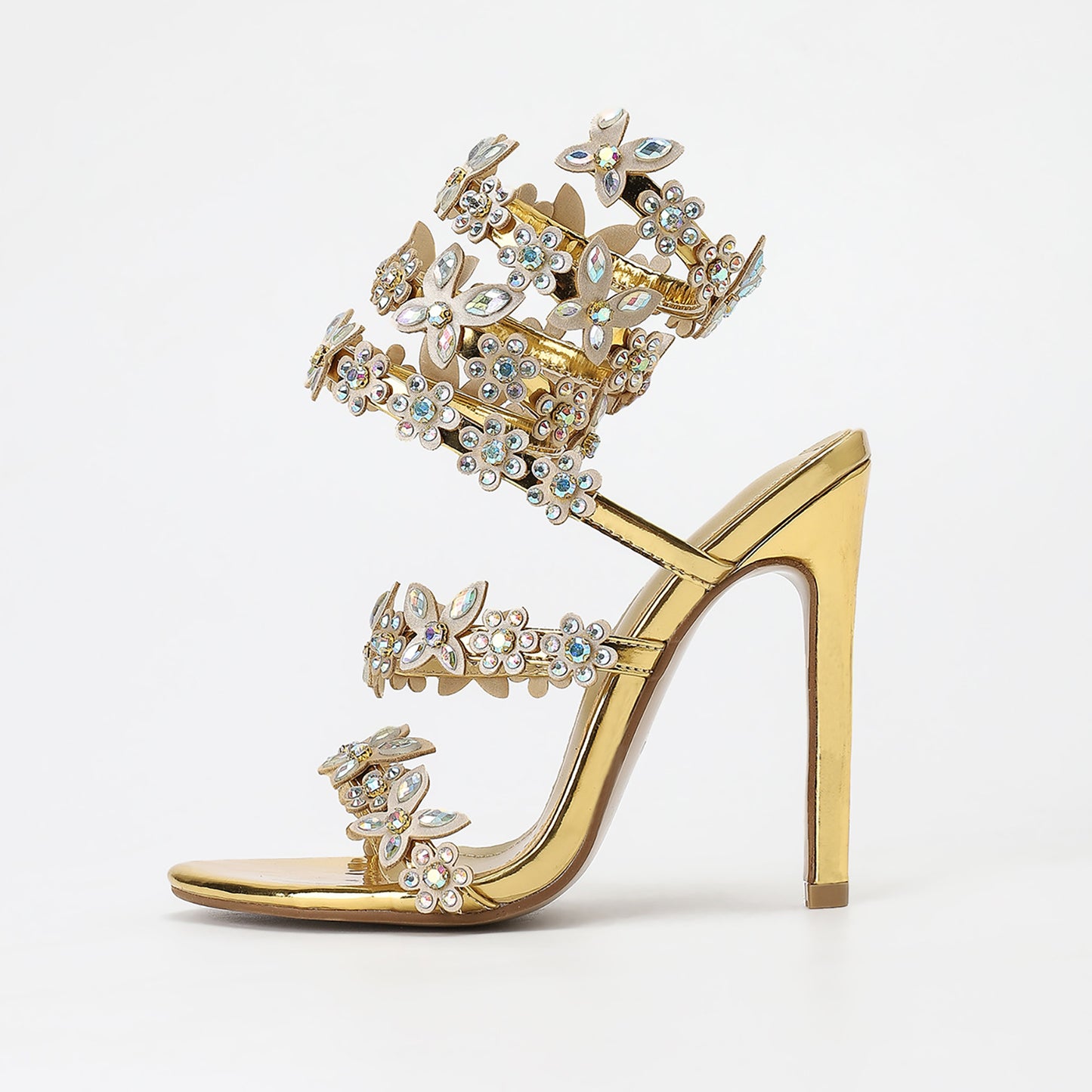 Adiffu Floral Fancy Rhinestone High-heeled Sandals