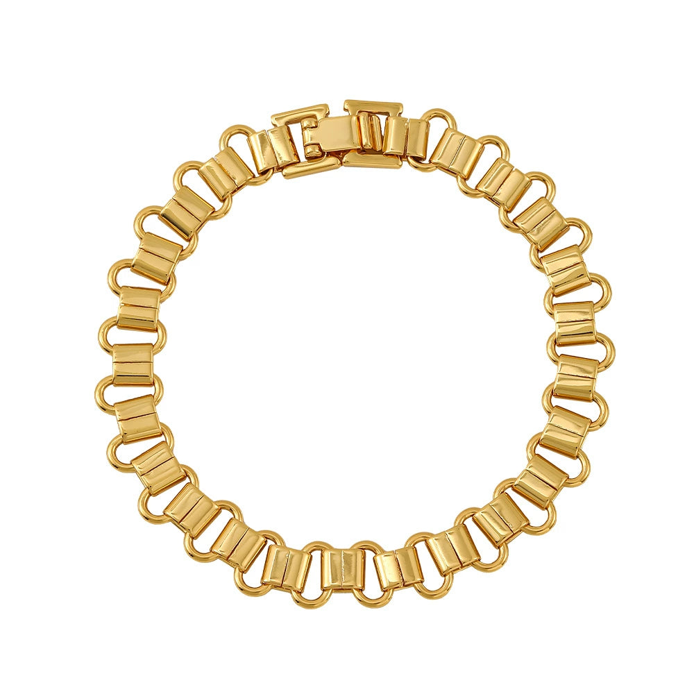 Adiffu Geometric Circular Metal Bracelet with Metal Bands