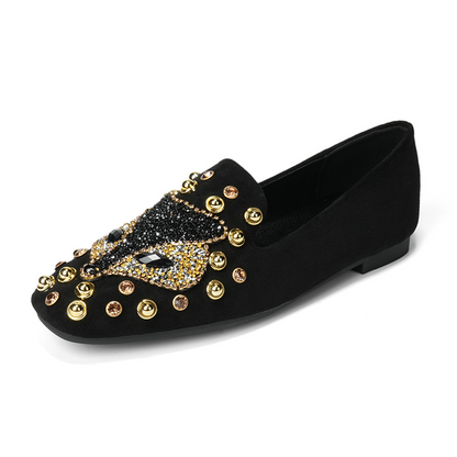 Adiffu Chic Studded Flat Loafers with Soft Comfort Sole