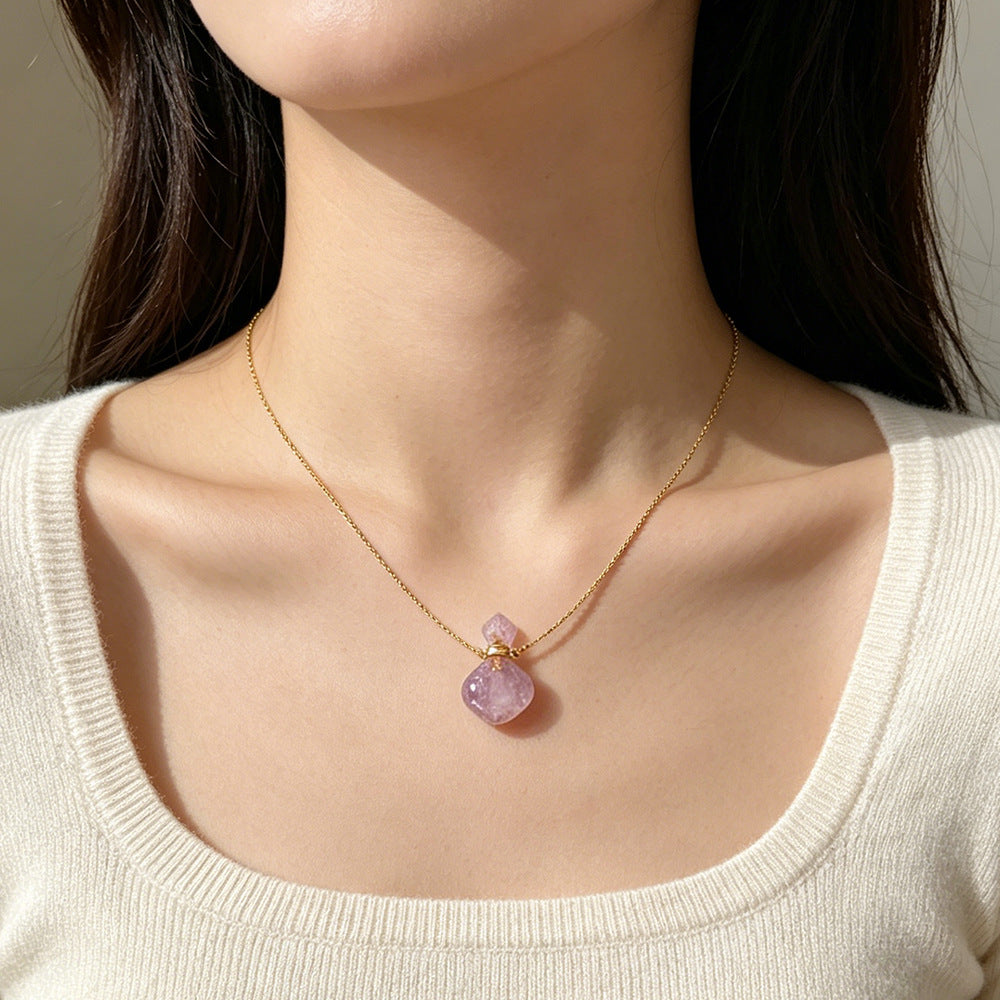 Adiffu Romantic Natural Stone Perfume Bottle Wishing Bottle Pendant Necklace