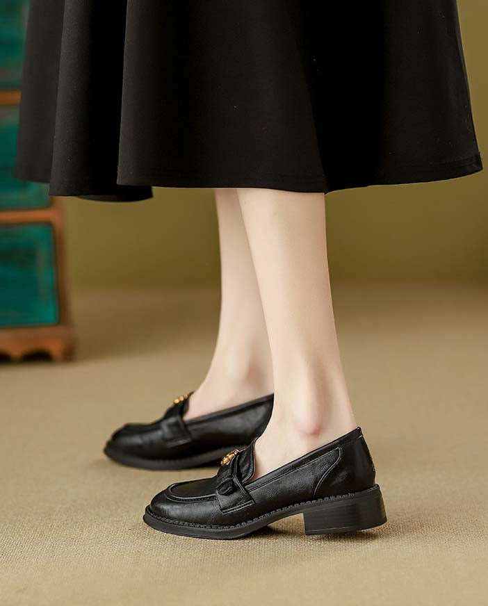 Adiffu Vintage Handmade Soft-Sole Chunky-Heel Loafers