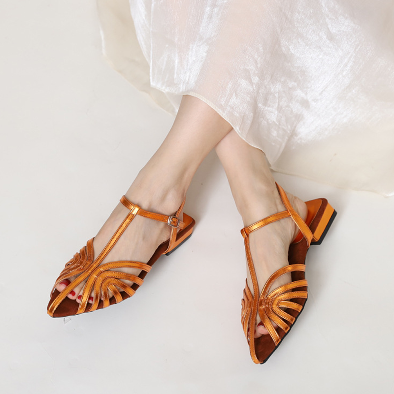 Selene Woven Roman Low-Heel Sandals