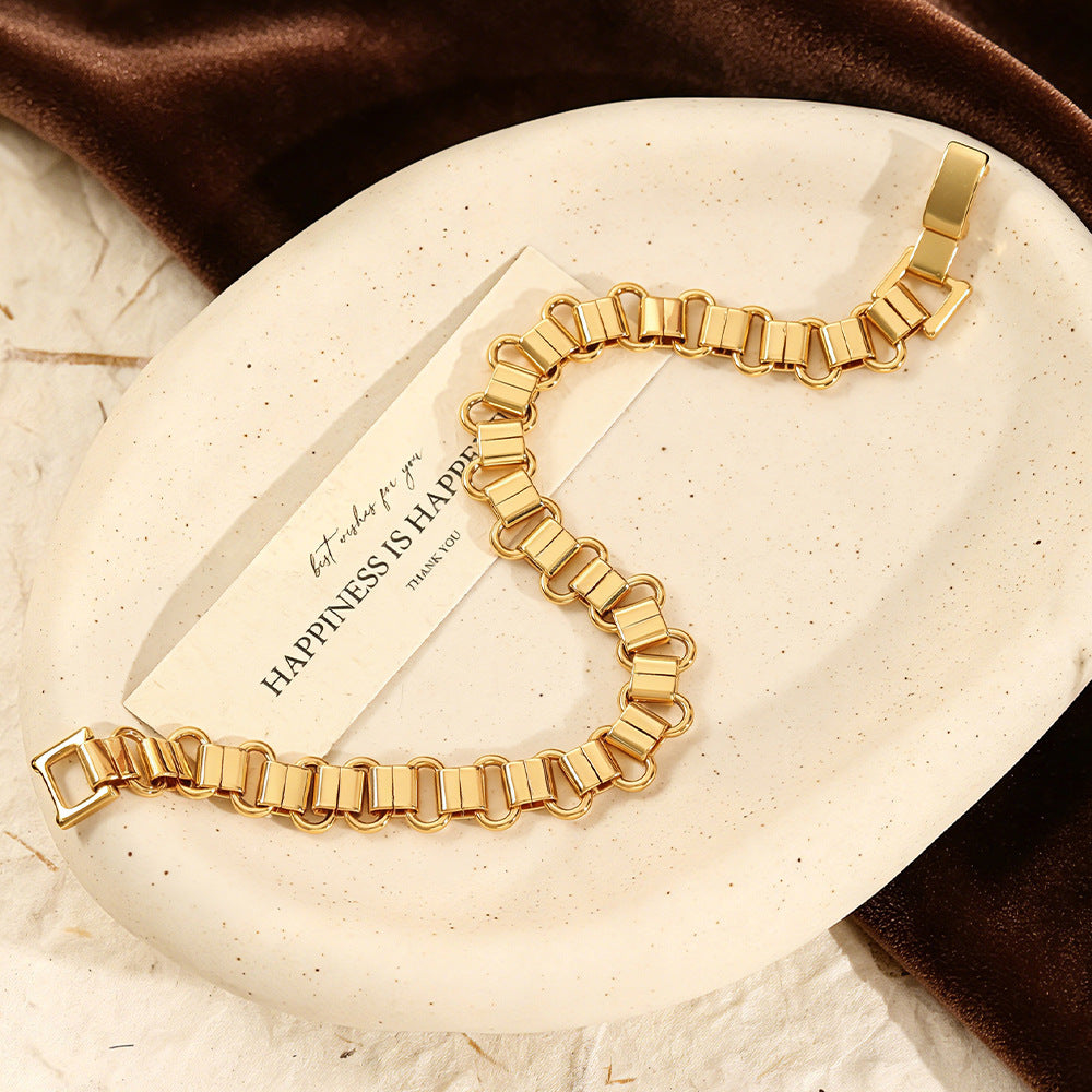 Adiffu Geometric Circular Metal Bracelet with Metal Bands