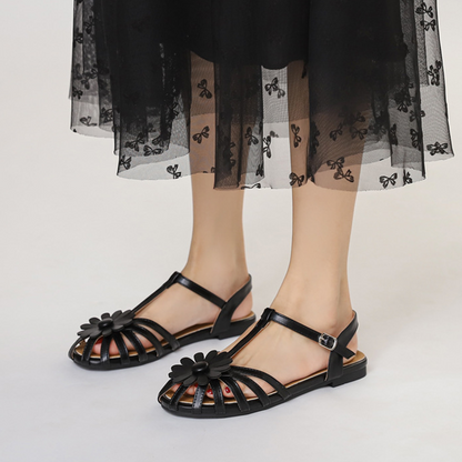 PetalGrace French Floral Low-Heel Sandals