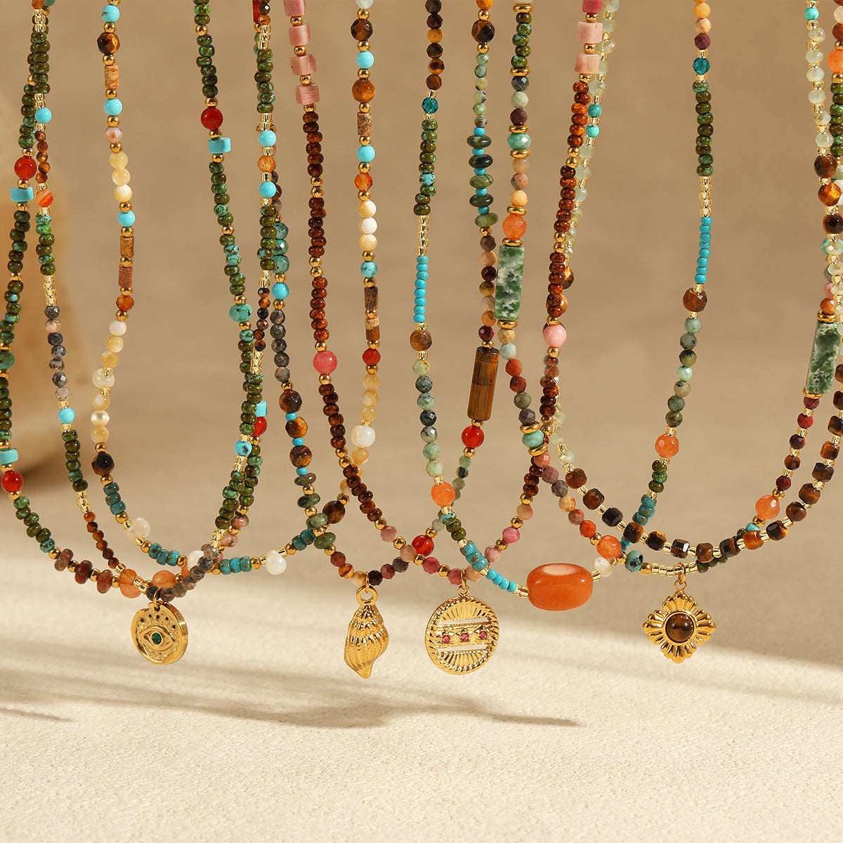 Adiffu Retro Natural Stone Necklace
