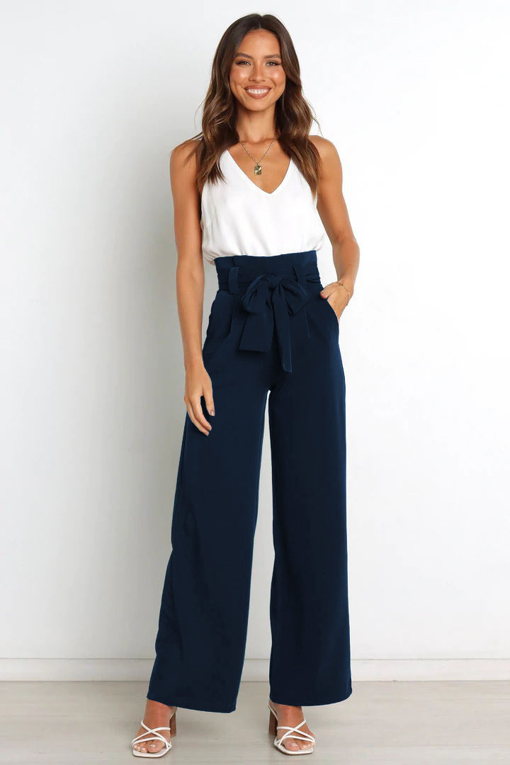 Adiffu Elegant Wide-Leg Work Trousers with Belt