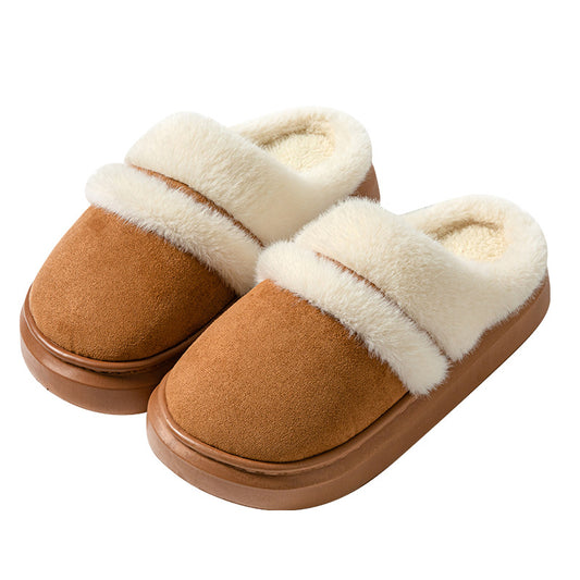 Adiffu Winter Indoor Home Warm Plush Thick Soled Cotton Slippers For Women