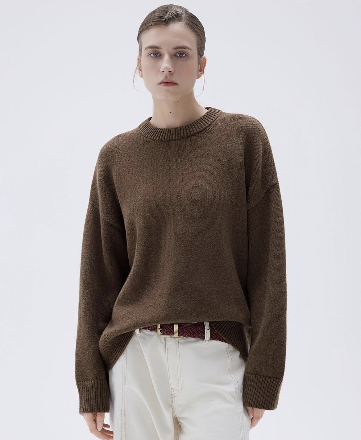 Adiffu Commuter-friendly Casual Solid-color Crew-neck Knitted Sweater