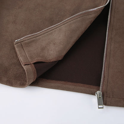 Vintage Brown Suede Lapel Relaxed Jacket