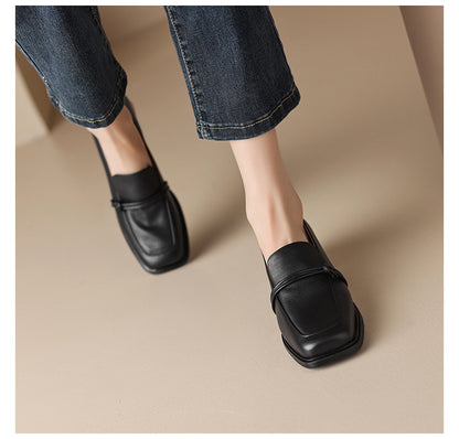 Adiffu Retro Square-Toe Loafers for Women, Vintage Casual Office Work Shoes for Everyday Wear