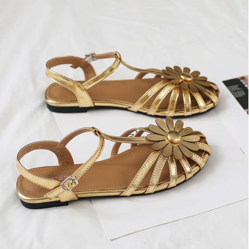 PetalGrace French Floral Low-Heel Sandals