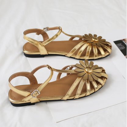 PetalGrace French Floral Low-Heel Sandals