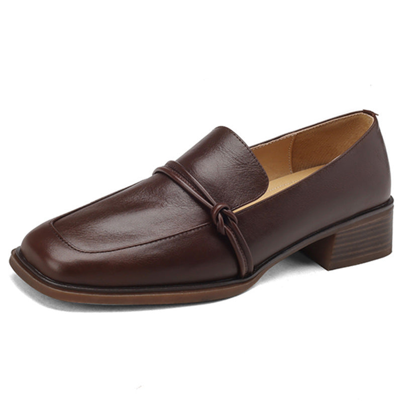 Adiffu Retro Square-Toe Loafers for Women, Vintage Casual Office Work Shoes for Everyday Wear