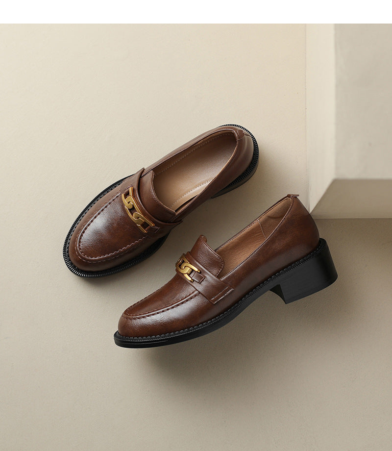 Adiffu Women’s French Retro Brown Loafers, Comfortable Slip-On Low-Heel Dress Shoes