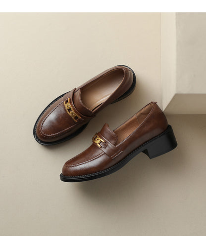 Adiffu Women’s French Retro Brown Loafers, Comfortable Slip-On Low-Heel Dress Shoes